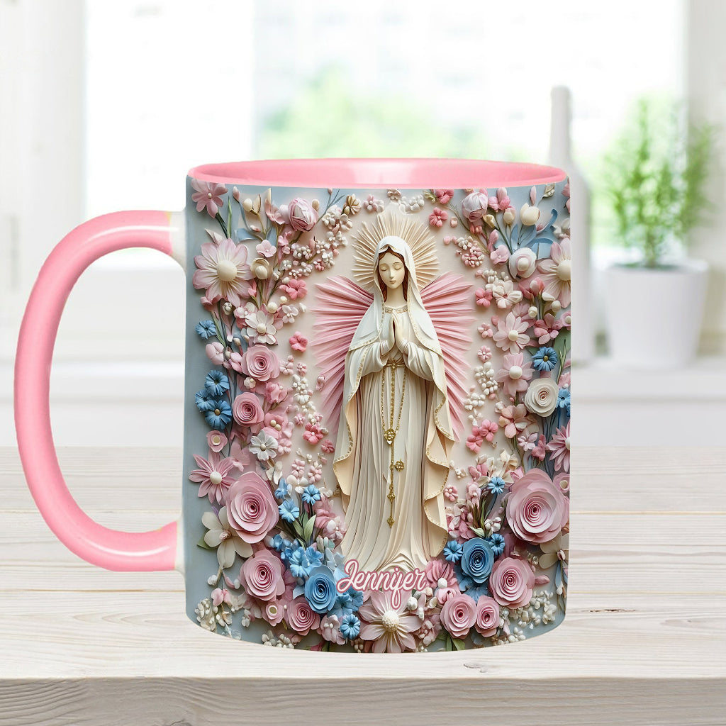 Floral Serenity of Mary - Personalized Christian Accent Mug