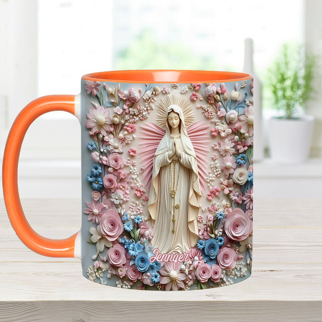 Floral Serenity of Mary - Personalized Christian Accent Mug