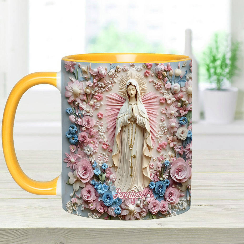 Floral Serenity of Mary - Personalized Christian Accent Mug