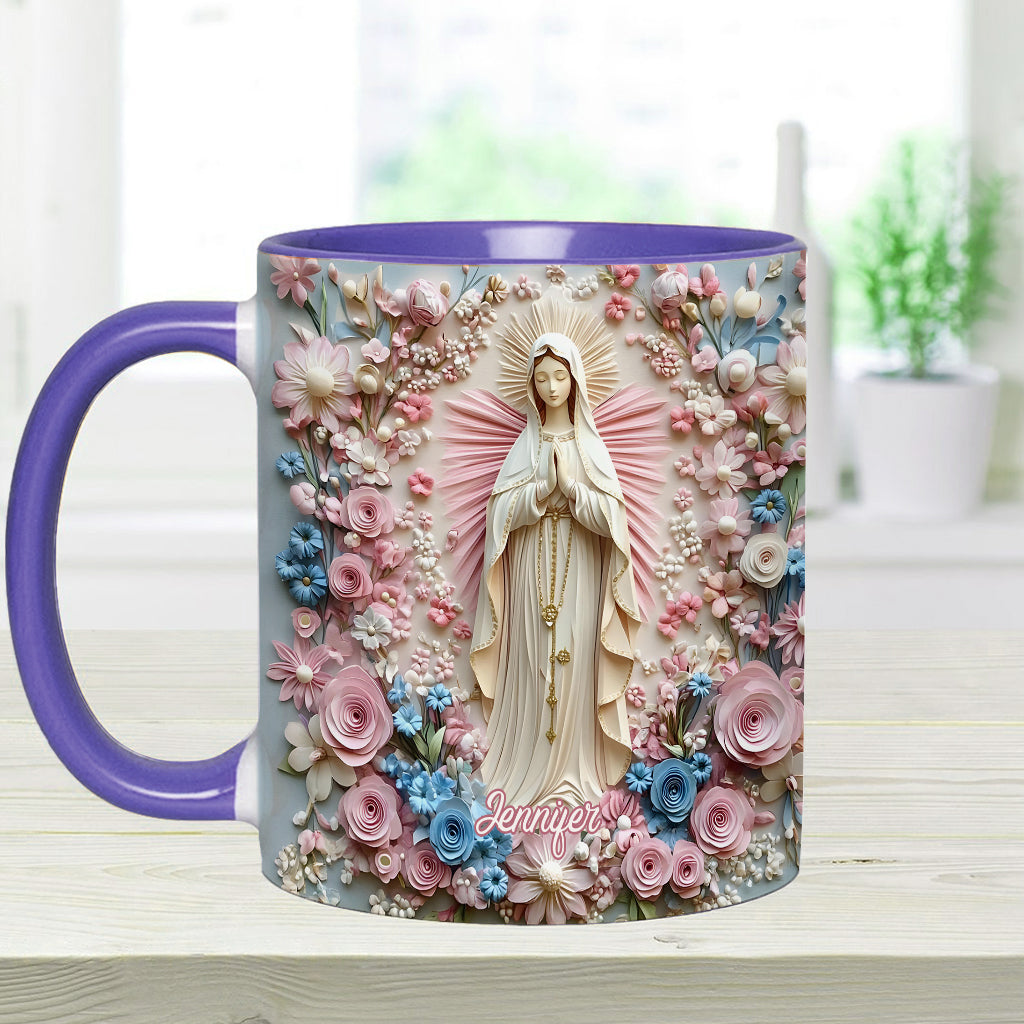 Floral Serenity of Mary - Personalized Christian Accent Mug
