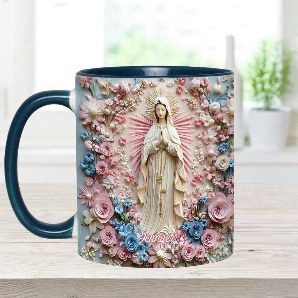 Floral Serenity of Mary - Personalized Christian Accent Mug
