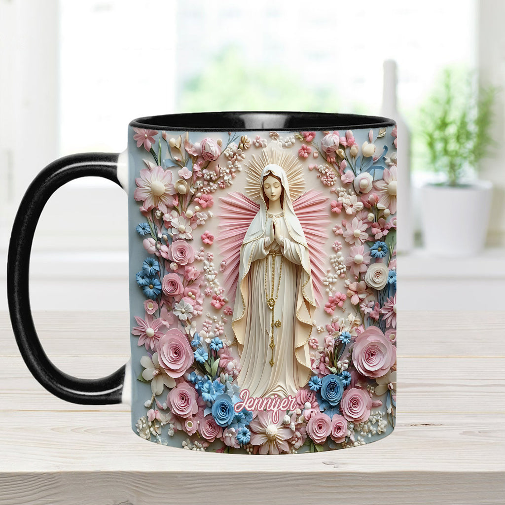 Floral Serenity of Mary - Personalized Christian Accent Mug