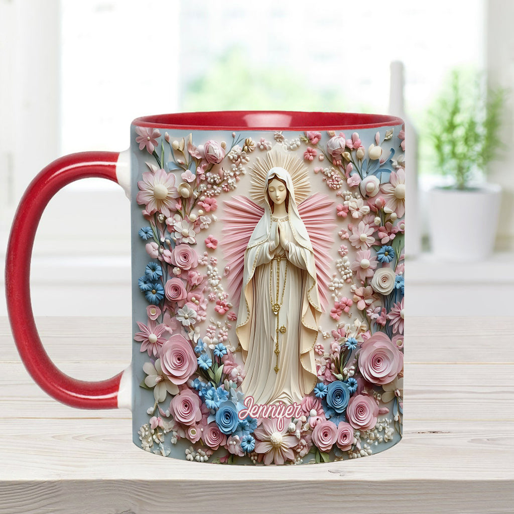 Floral Serenity of Mary - Personalized Christian Accent Mug