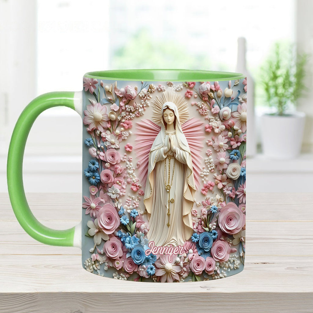 Floral Serenity of Mary - Personalized Christian Accent Mug