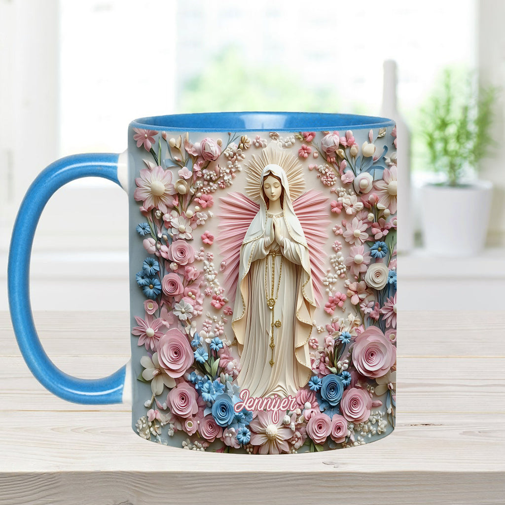Floral Serenity of Mary - Personalized Christian Accent Mug