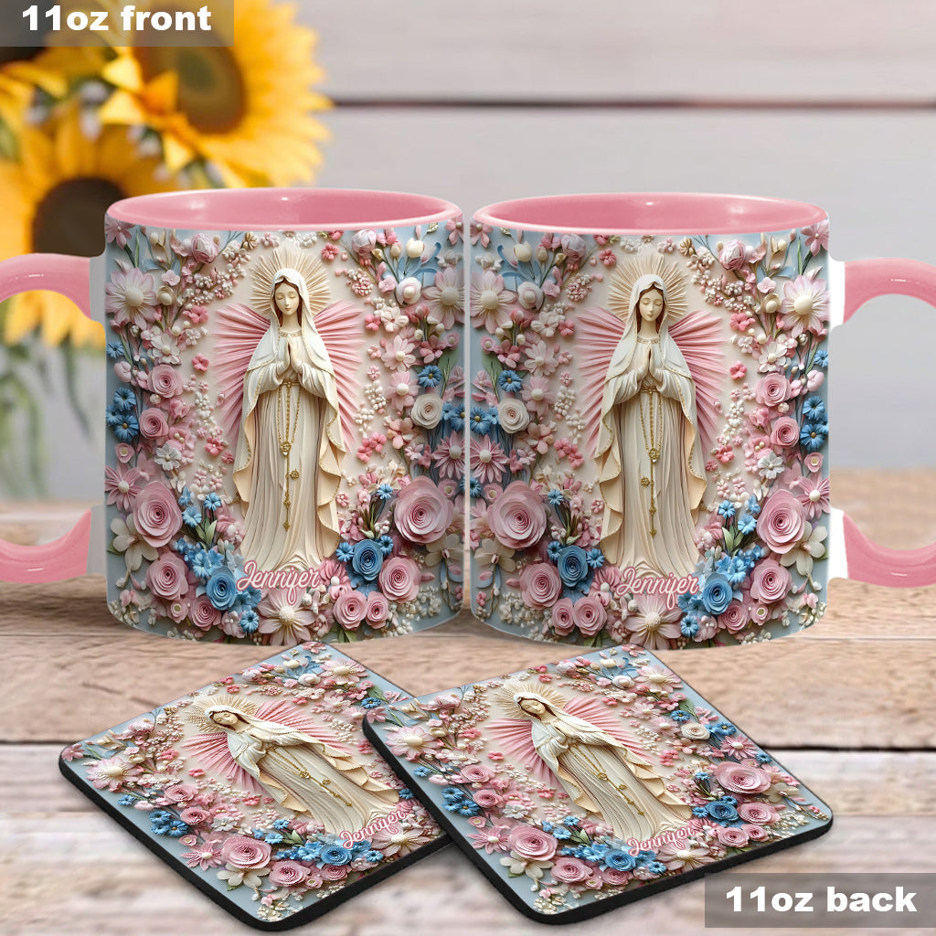 Floral Serenity of Mary - Personalized Christian Accent Mug