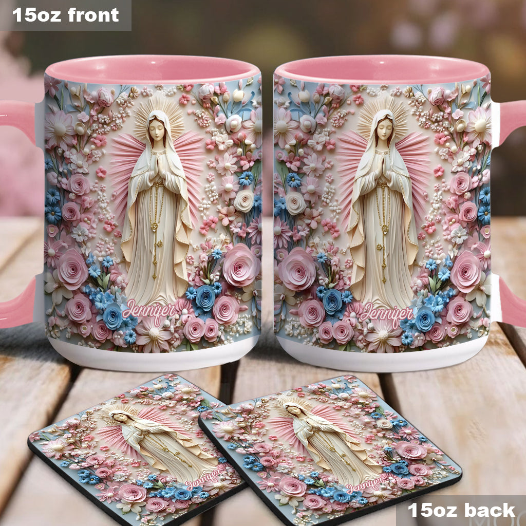 Floral Serenity of Mary - Personalized Christian Accent Mug
