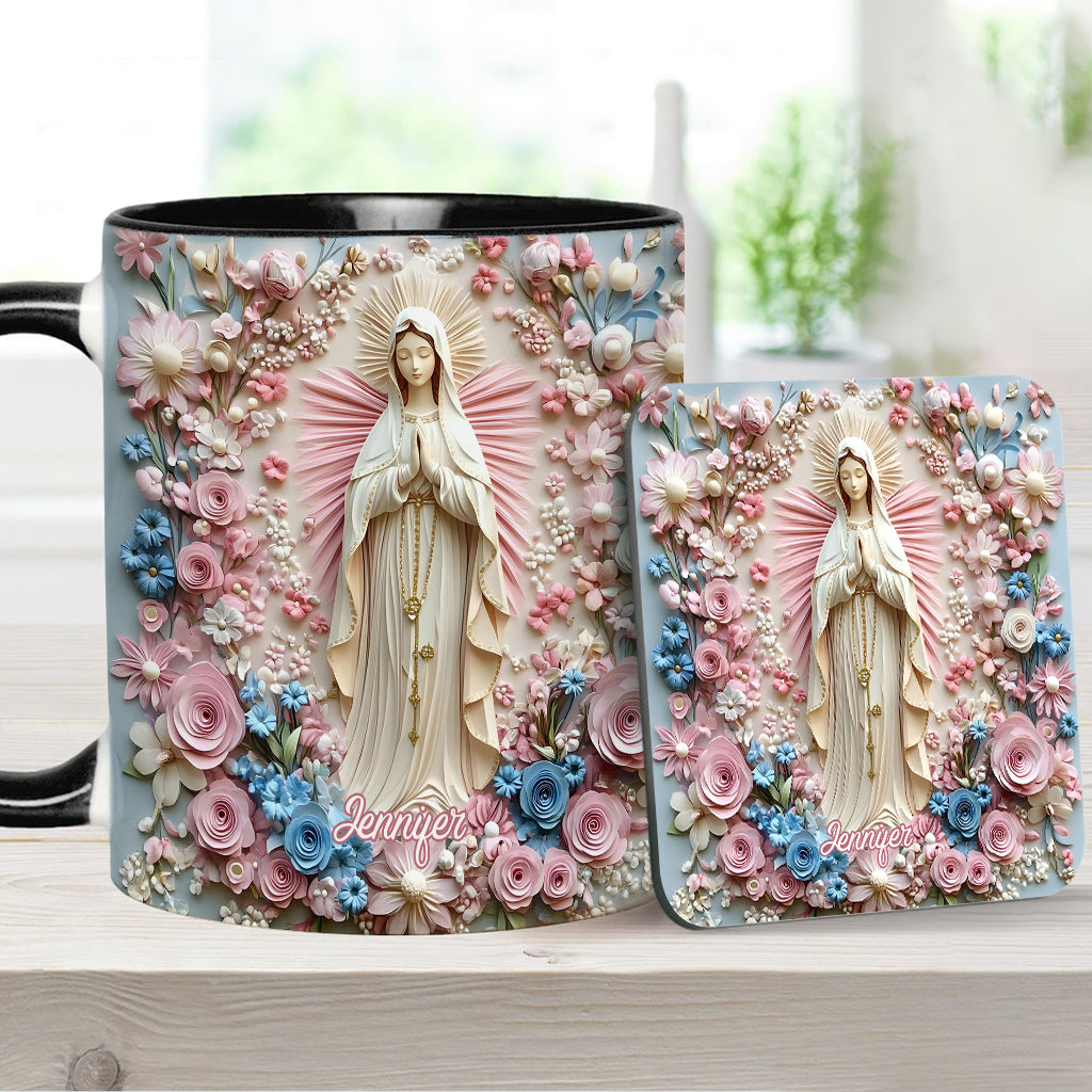 Floral Serenity of Mary - Personalized Christian Accent Mug