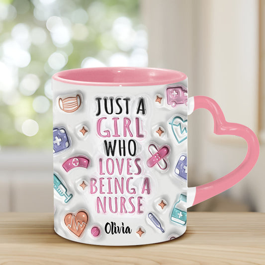 Love Being A Nurse - Personalized Nurse Heart Handle Mug