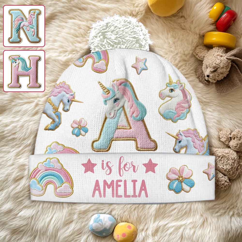 Beautiful Unicorn Alphabet - Personalized Kid Beanie Hat