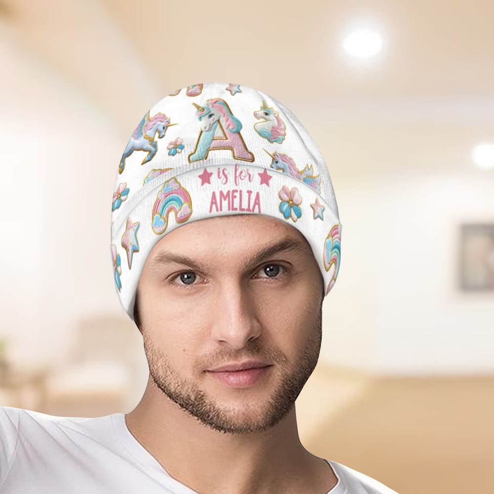 Beautiful Unicorn Alphabet - Personalized Kid Beanie Hat