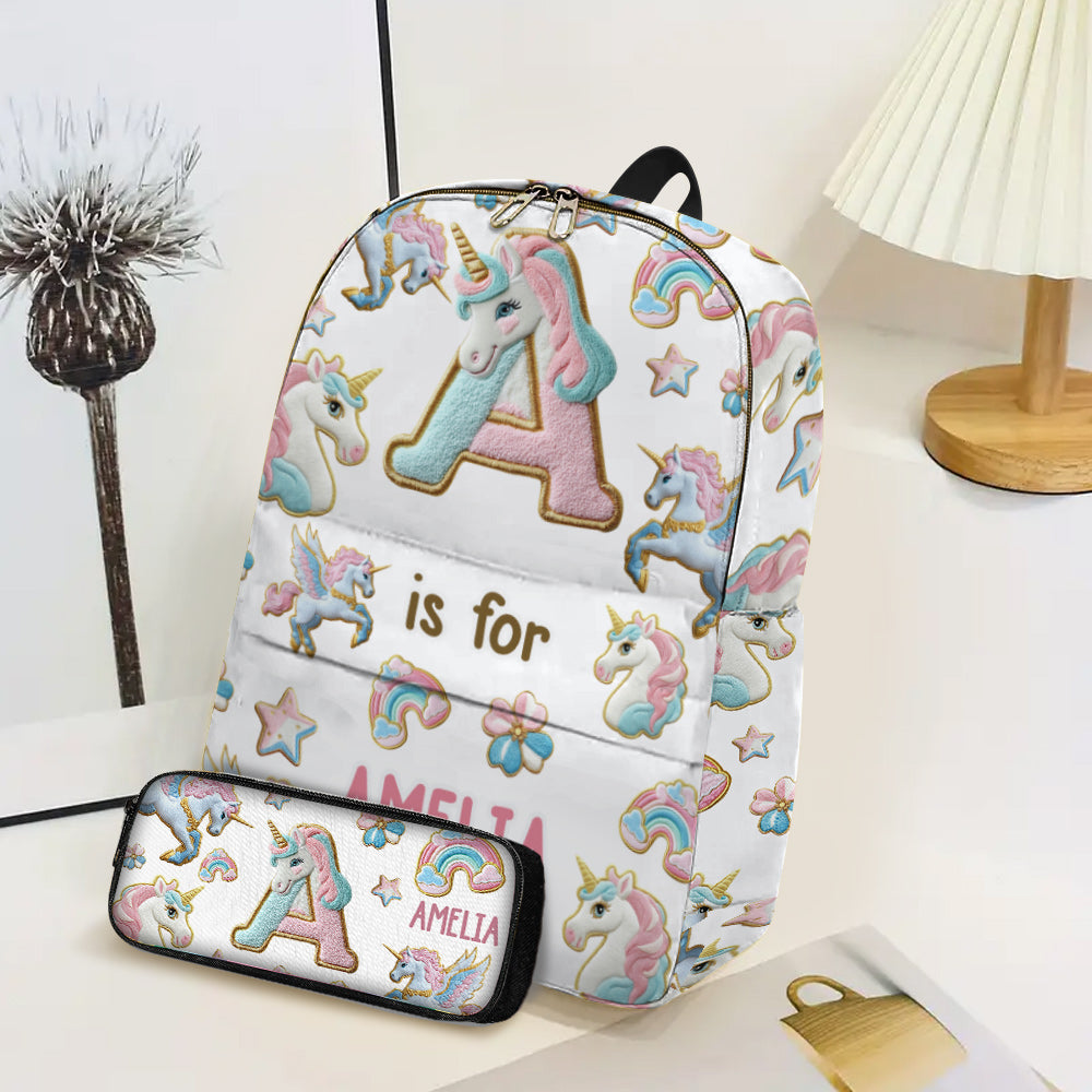 Beautiful Unicorn Alphabet - Personalized Kid Backpack & Pencil Case