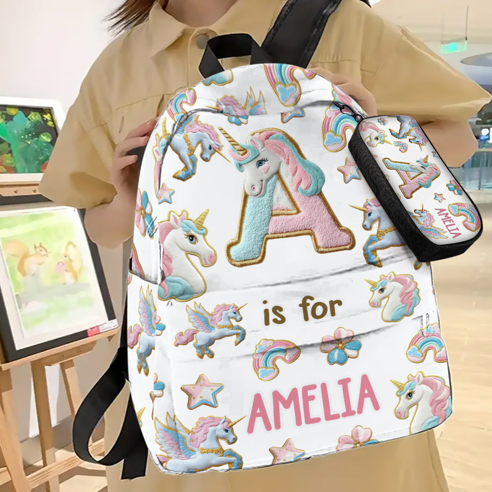 Beautiful Unicorn Alphabet - Personalized Kid Backpack & Pencil Case