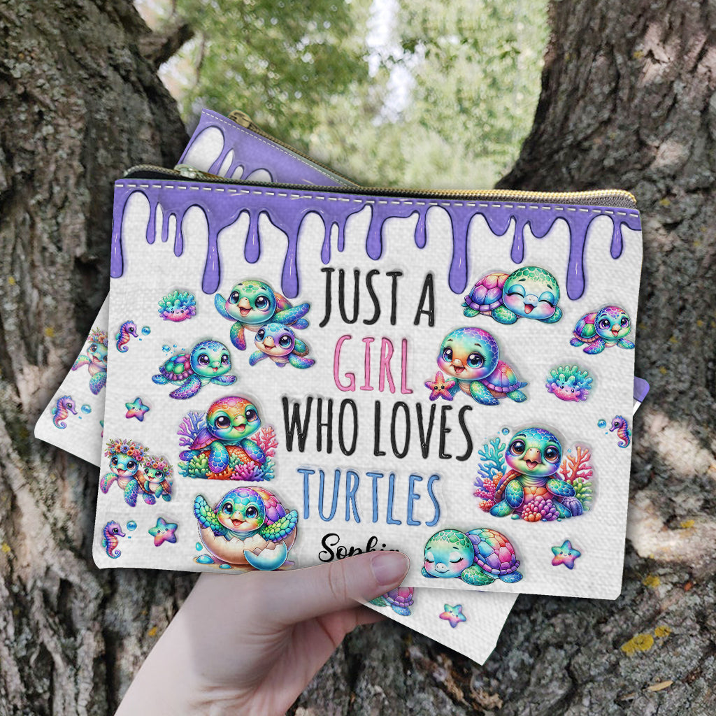Just A Girl Who Loves Turtles - Personalized Turtle Pouch