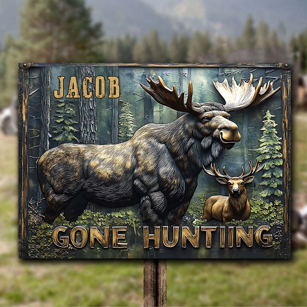 Gone Hunting - Personalized Hunting Rectangle Metal Sign
