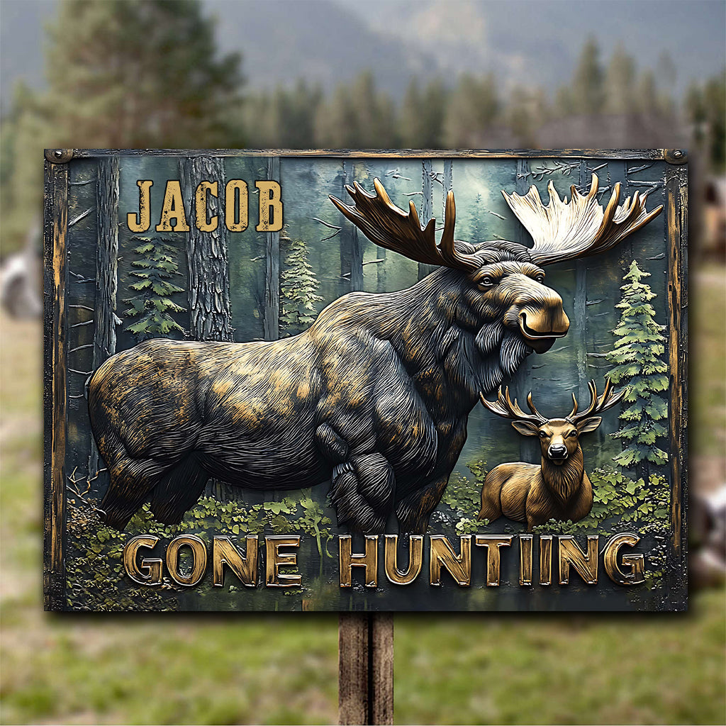 Gone Hunting - Personalized Hunting Rectangle Metal Sign