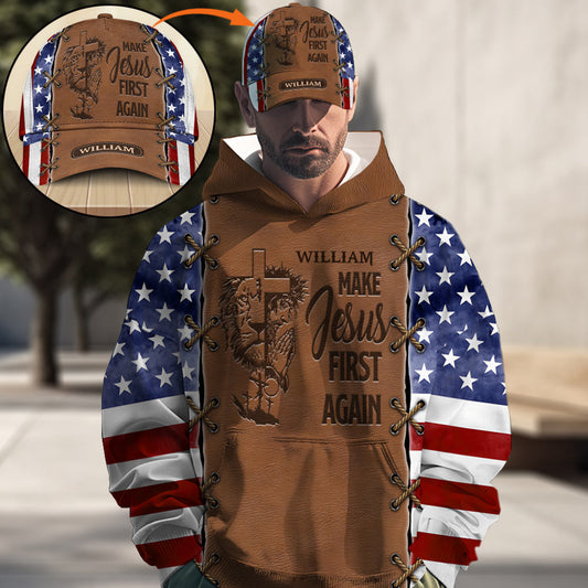 Make Jesus First Again - Personalized Christian All Over Print Hoodie & Classic Cap