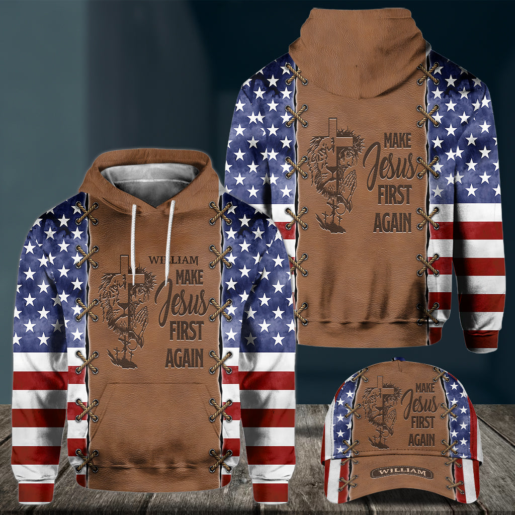 Make Jesus First Again - Personalized Christian All Over Print Hoodie & Classic Cap