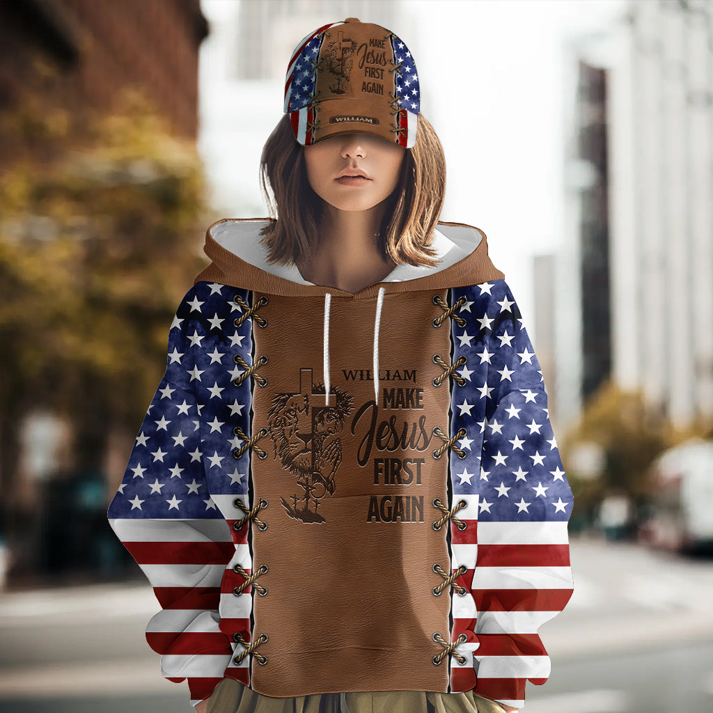 Make Jesus First Again - Personalized Christian All Over Print Hoodie & Classic Cap