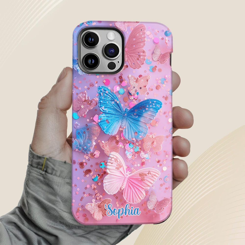 Sparkle Butterflies - Personalized Butterfly Full Print Phone Case