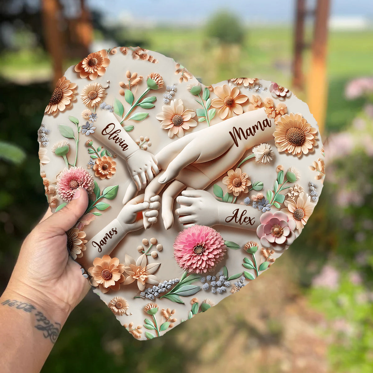 Hold Our Hands - Personalized Mother Heart Shaped Stone