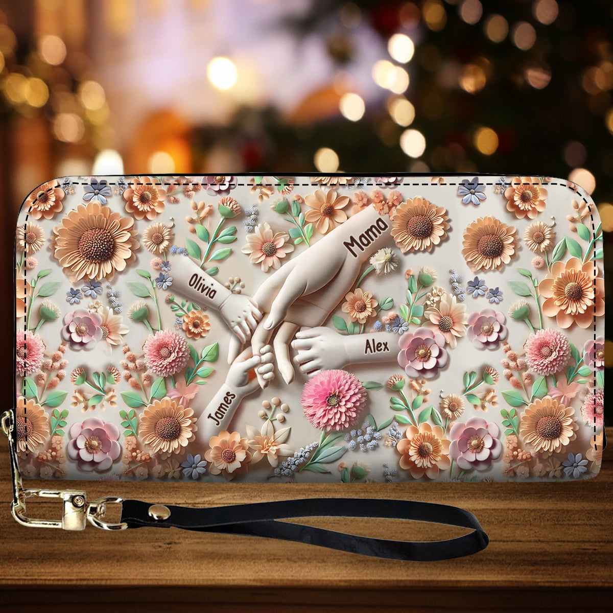 Hold Our Hands - Personalized Mother Leather Long Wallet