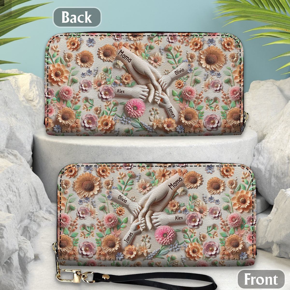 Hold Our Hands - Personalized Mother Leather Long Wallet