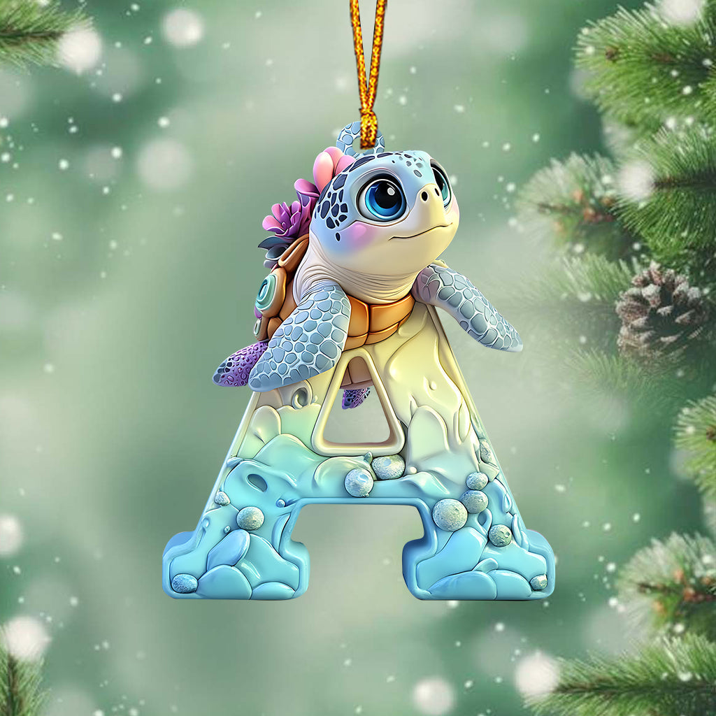 Cute Turtle Letter - Personalized Kid Ornament