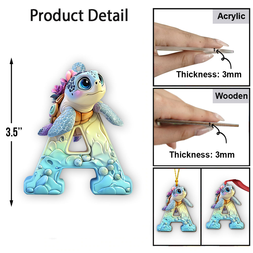 Cute Turtle Letter - Personalized Kid Ornament