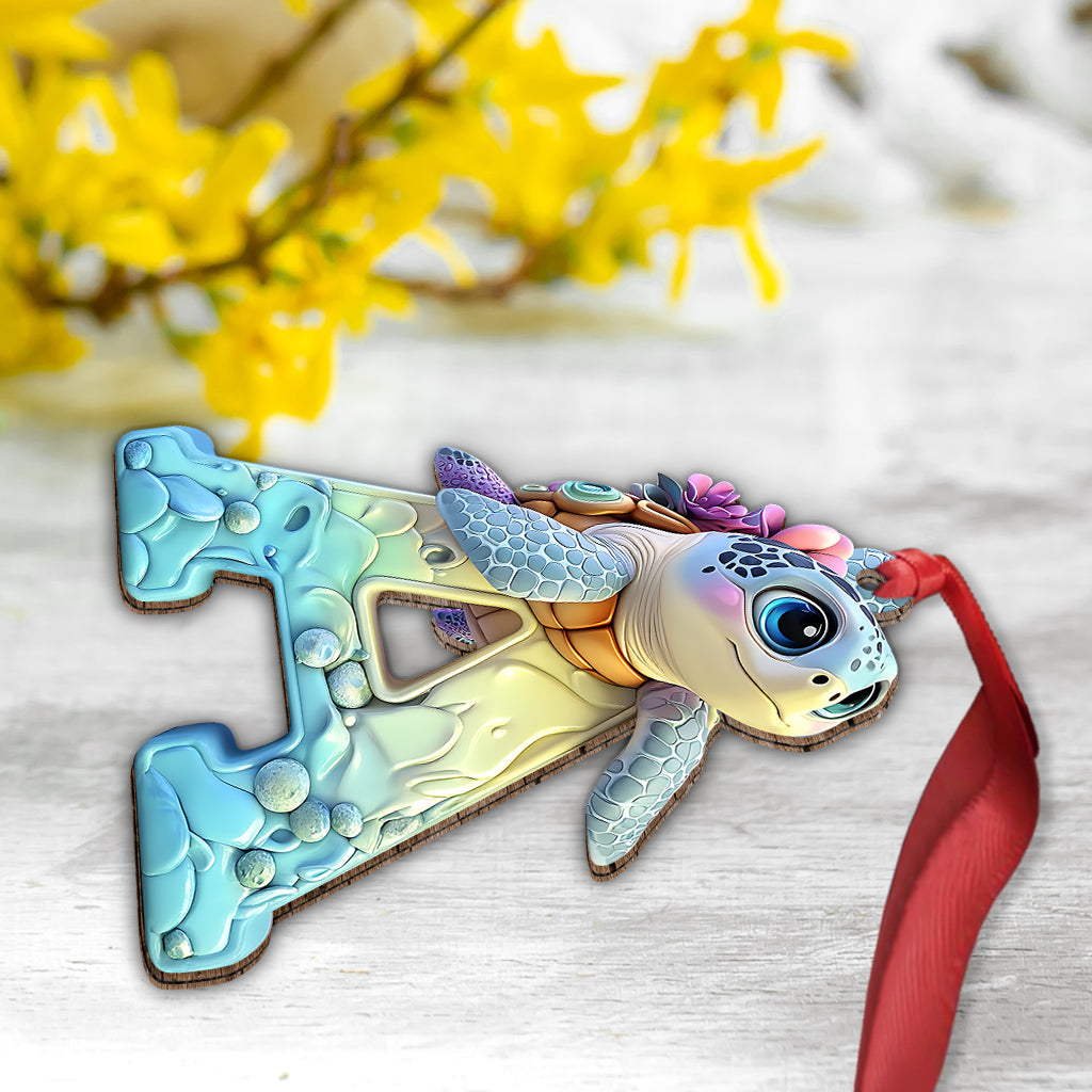 Cute Turtle Letter - Personalized Kid Ornament