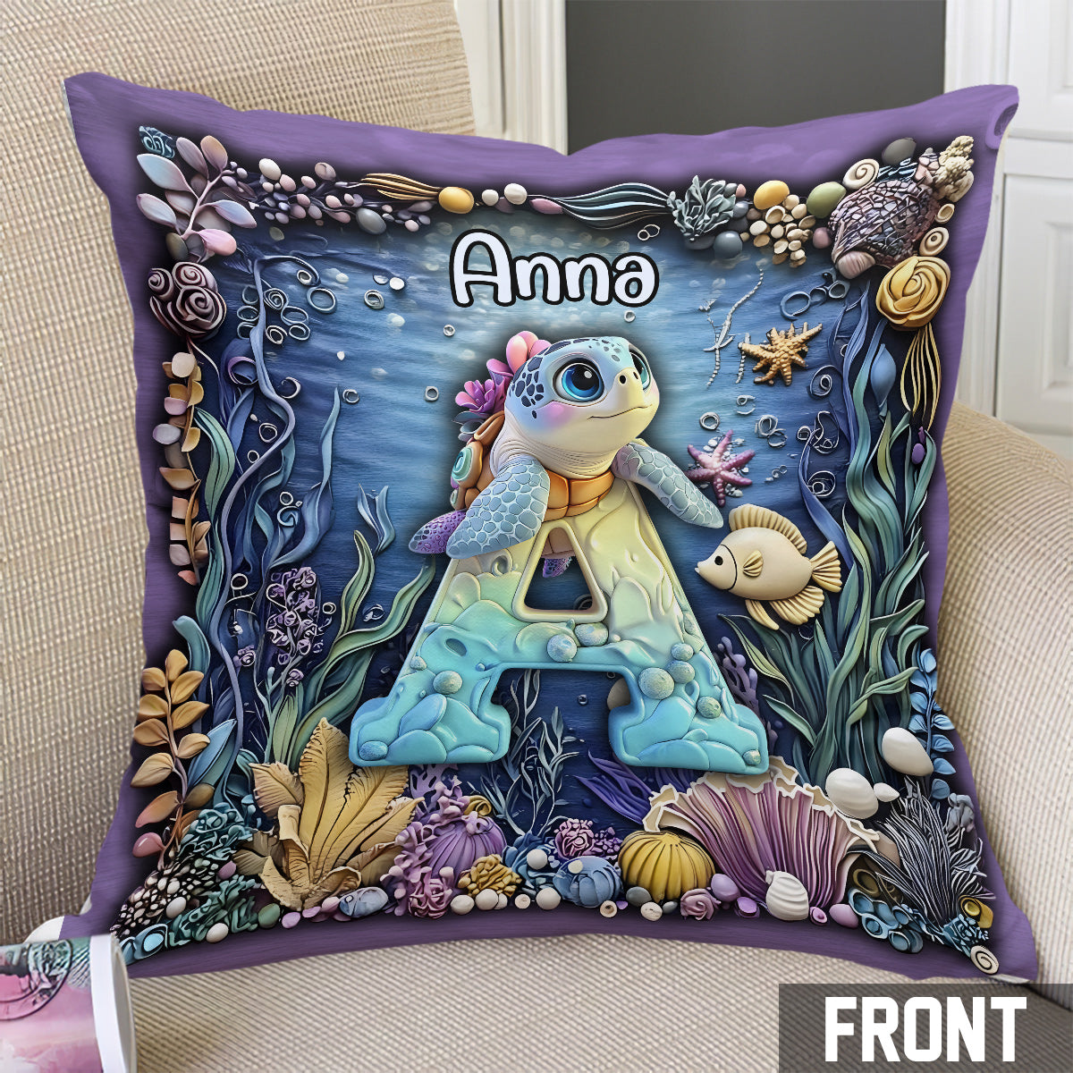 Cute Turtle Alphabet - Personalized Kid Throw Pillow