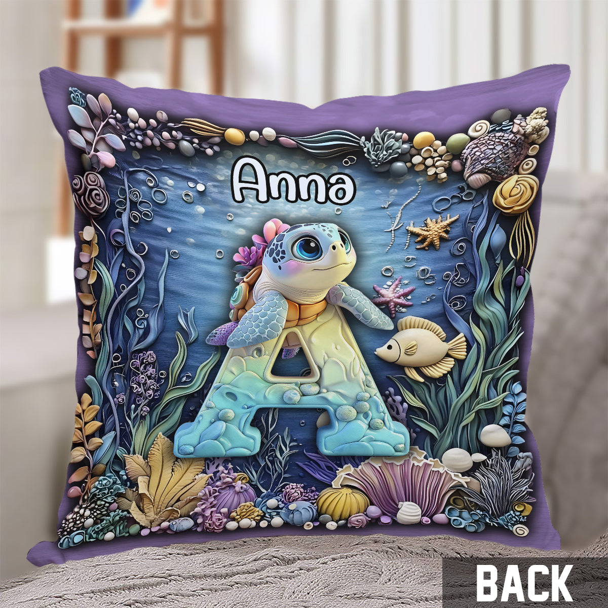 Cute Turtle Alphabet - Personalized Kid Throw Pillow