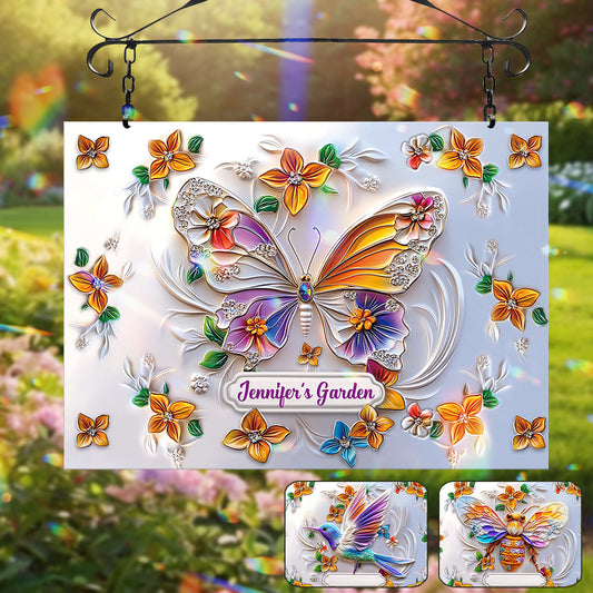 Stunning Butterfly Dragonfly Bee Hummingbird - Personalized Gardening Rectangle Metal Sign