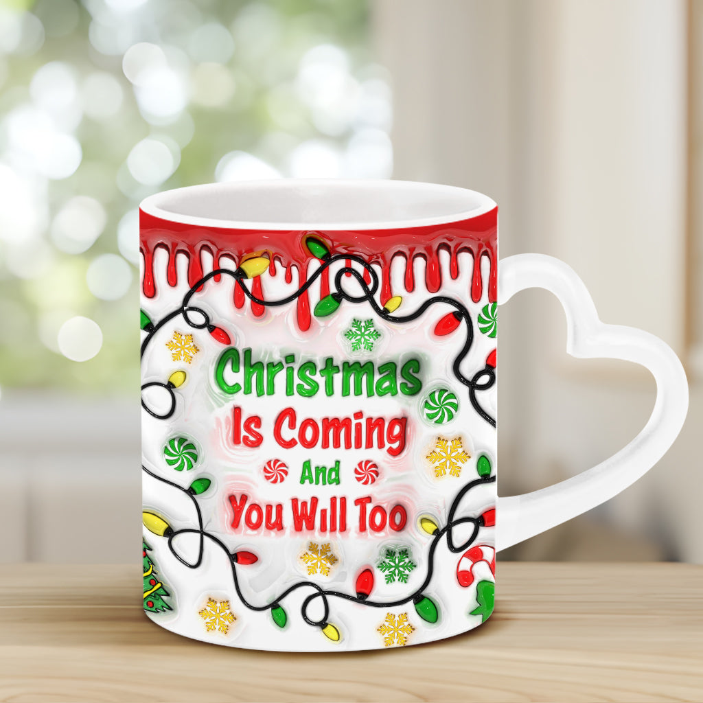 Christmas Is Coming - Personalized Couple Heart Handle Mug