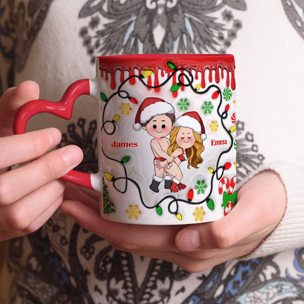 Christmas Is Coming - Personalized Couple Heart Handle Mug