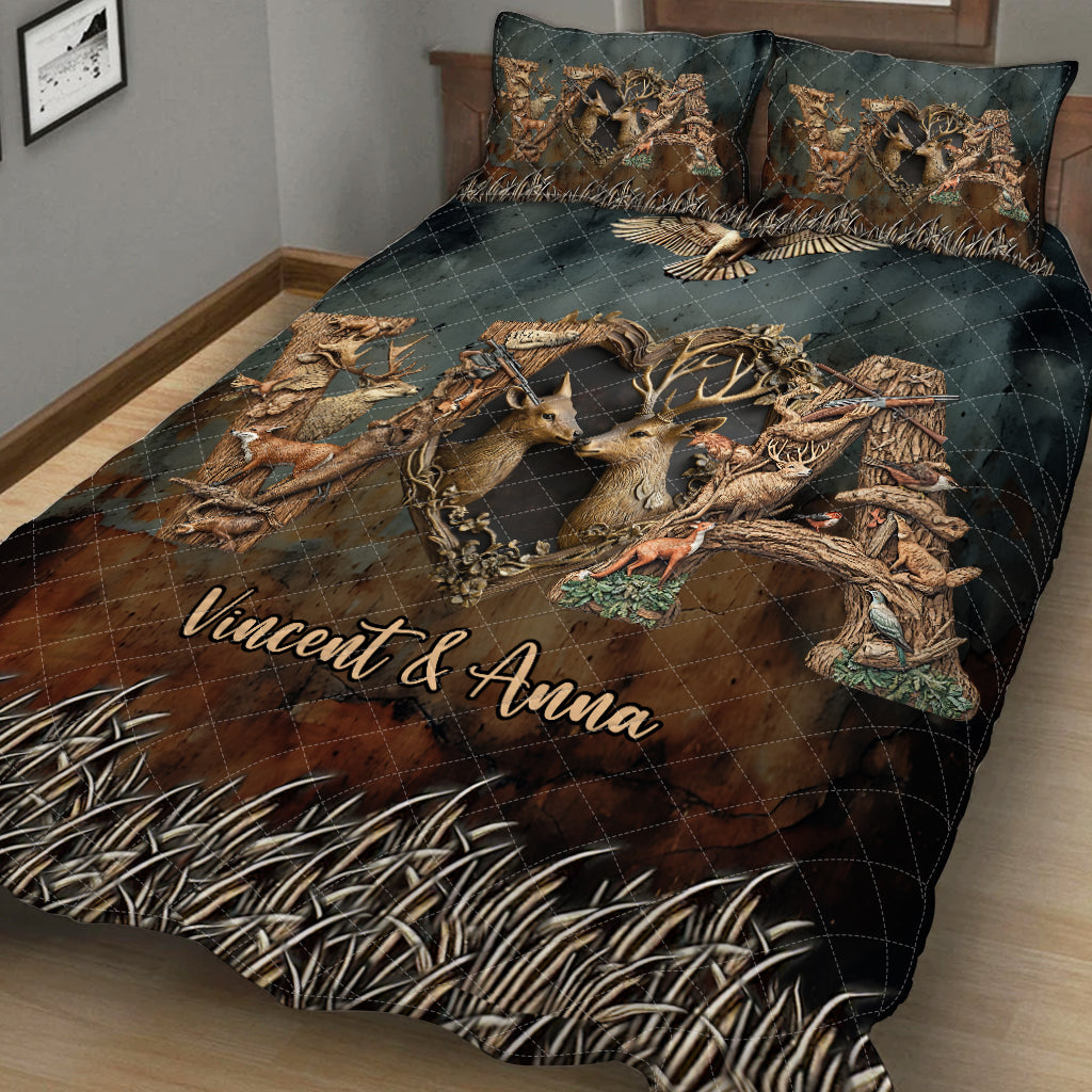 Her Buck His Doe - Personalized Hunting Quilt Set
