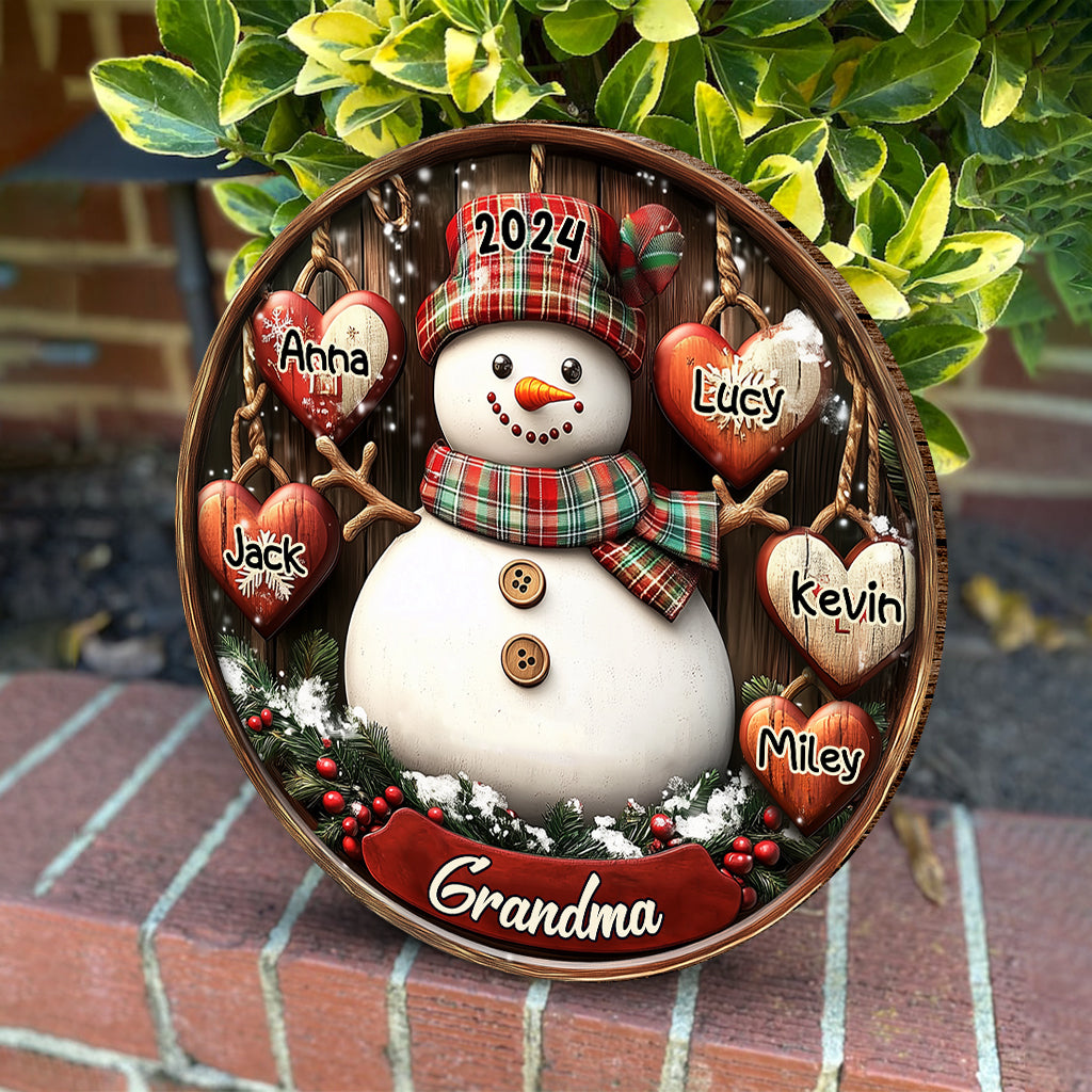 Snowman Grandma - Personalized Grandma Round Wood Sign