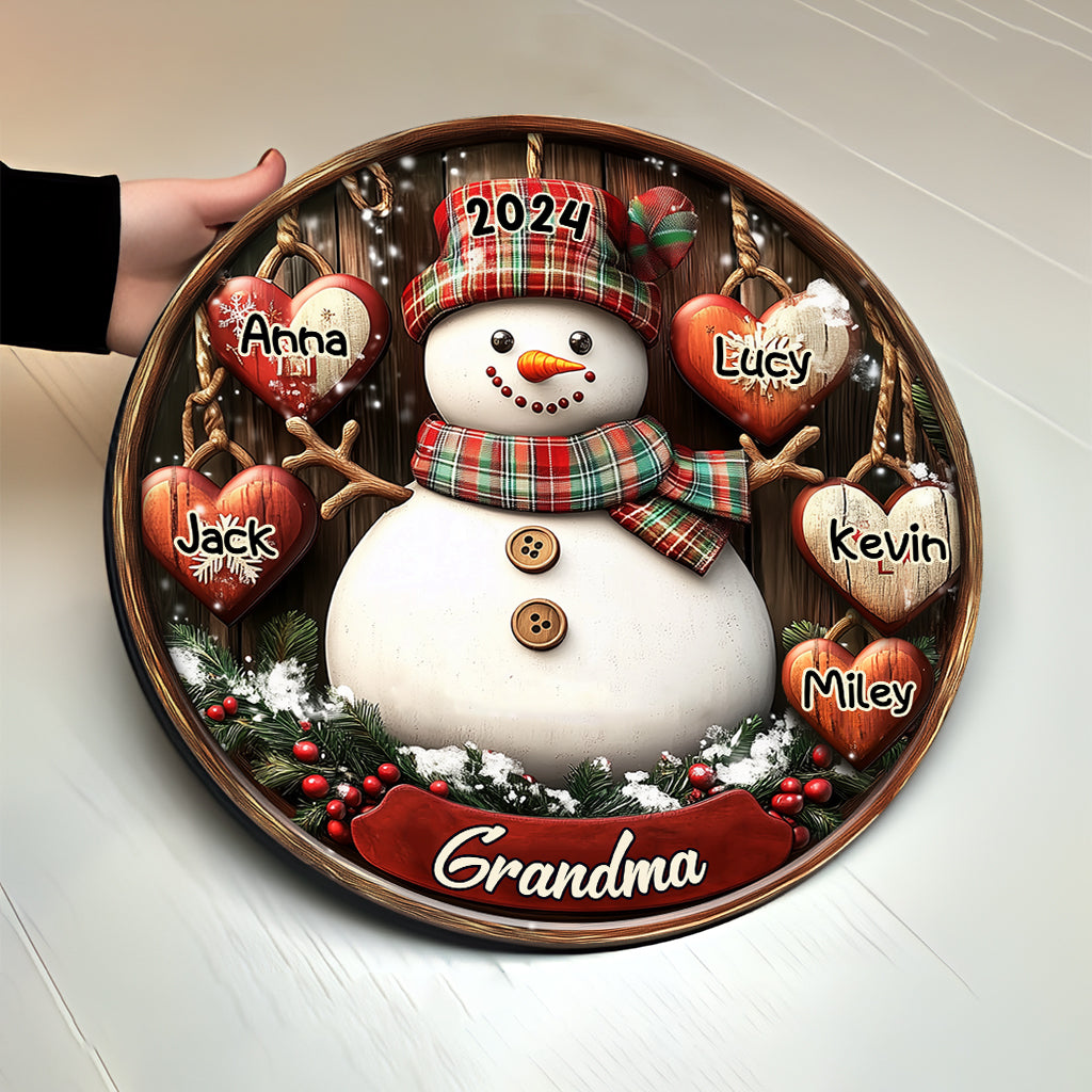 Snowman Grandma - Personalized Grandma Round Wood Sign