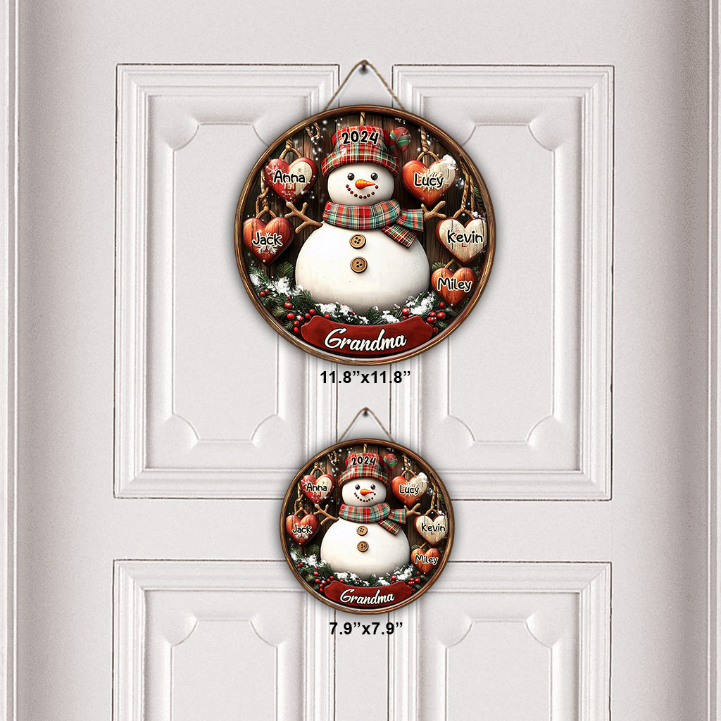 Snowman Grandma - Personalized Grandma Round Wood Sign