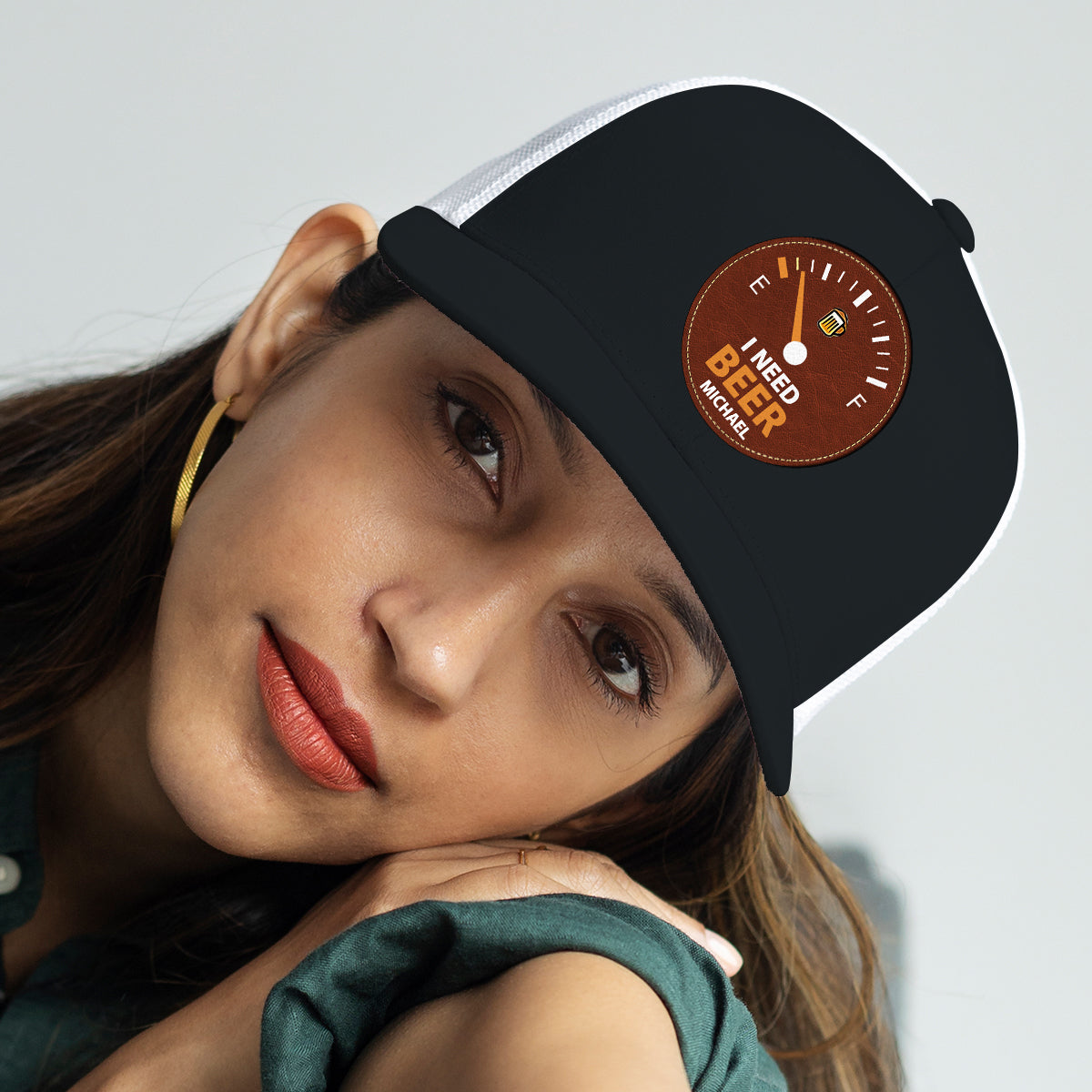 I Need Beer - Personalized Beer Leather Patch Hat