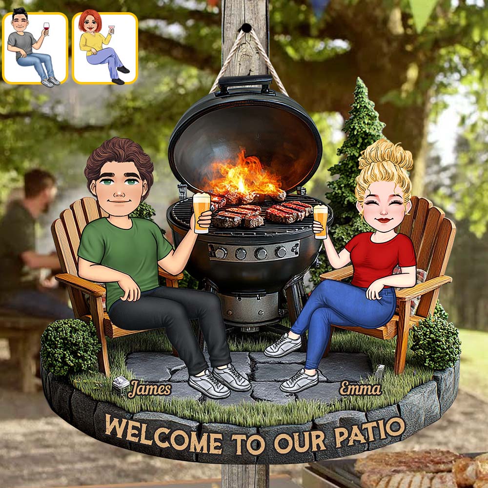Welcome To Our Patio - Personalized Couple Custom Shaped Wood Sign