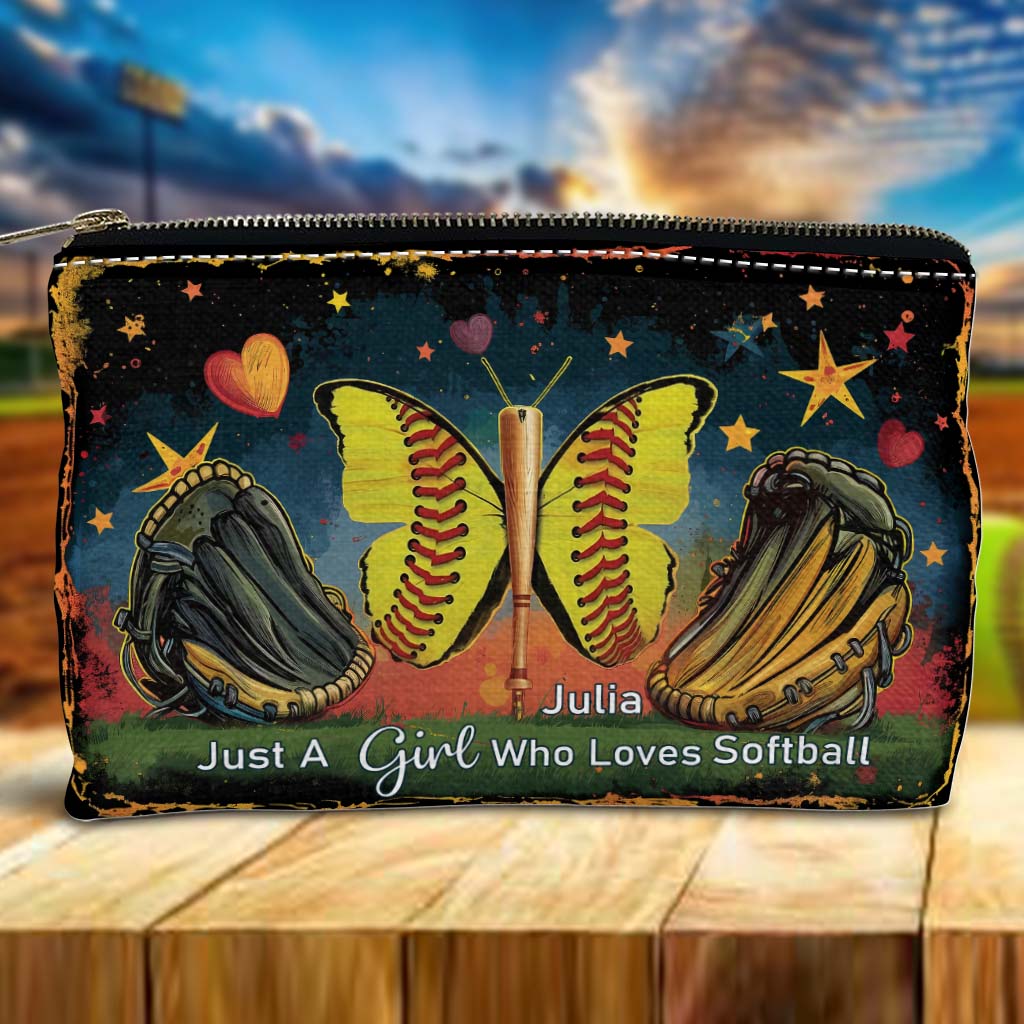 Just A Girl Who Loves Softball - Personalized Softball Pouch