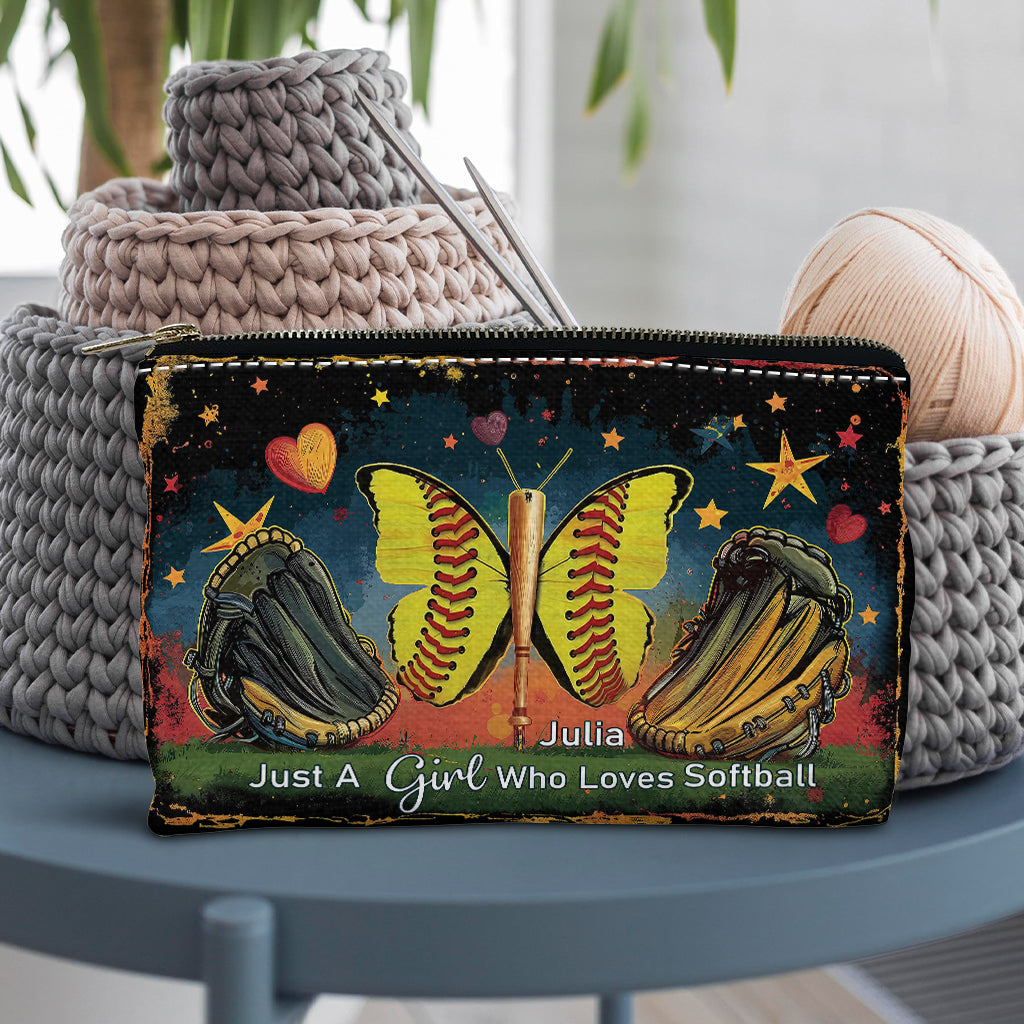 Just A Girl Who Loves Softball - Personalized Softball Pouch