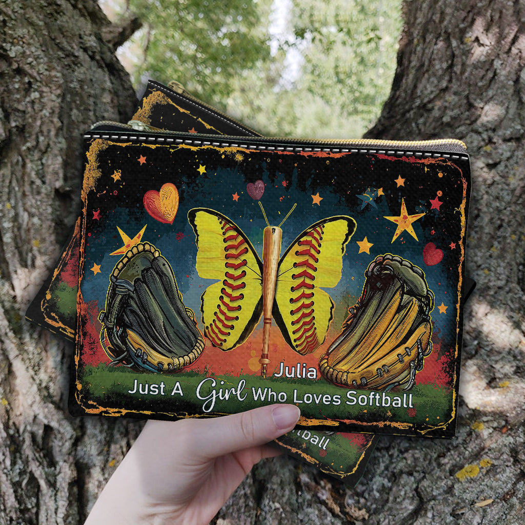 Just A Girl Who Loves Softball - Personalized Softball Pouch