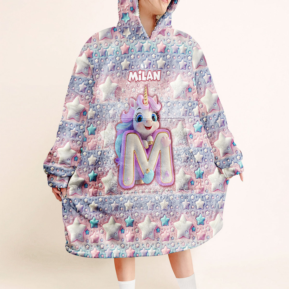 Cute Unicorn - Personalized Kid Blanket Hoodie