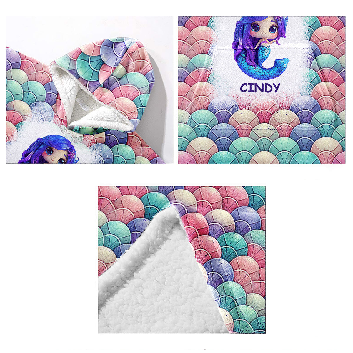 Cute Mermaid - Personalized Kid Blanket Hoodie