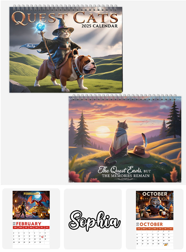 Quest Cat 2025 - Personalized Cat Wall Calendar & Desk Calendar