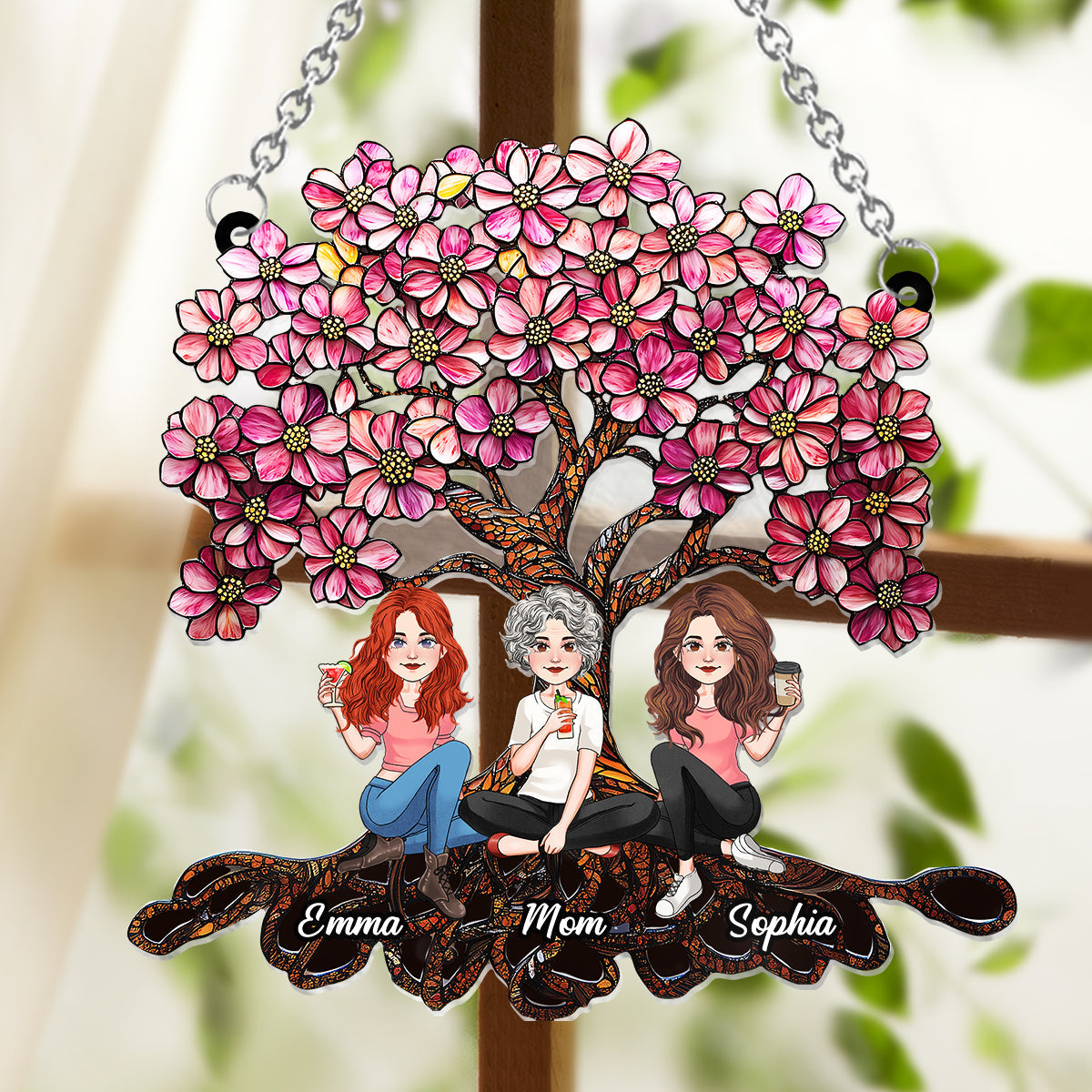 Mother & Daughters - Personalized Mother Window Hanging Suncatcher Ornament
