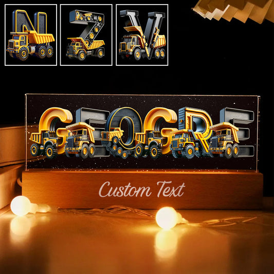 Construction Vehicles Name Light - Personalized Kid Custom LED Night Light