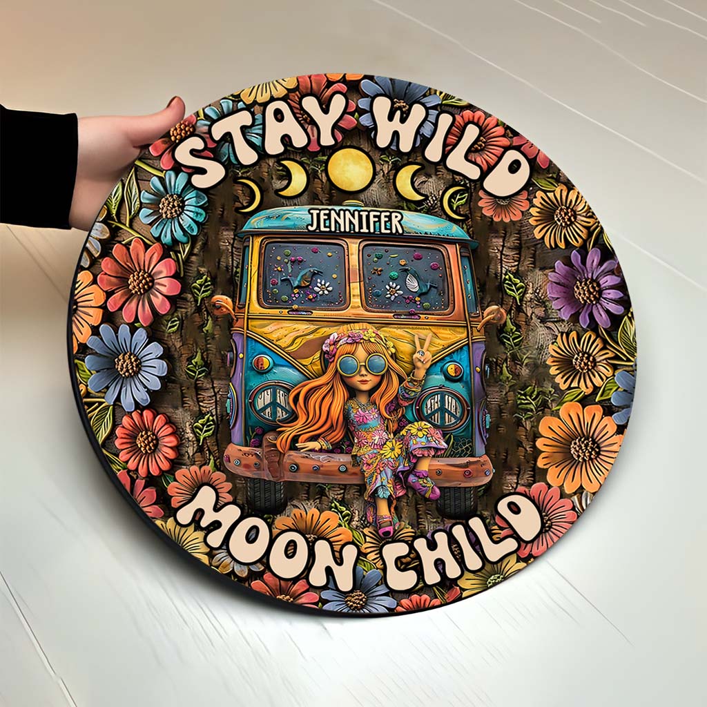 Stay Wild Moon Child - Personalized Hippie Round Wood Sign